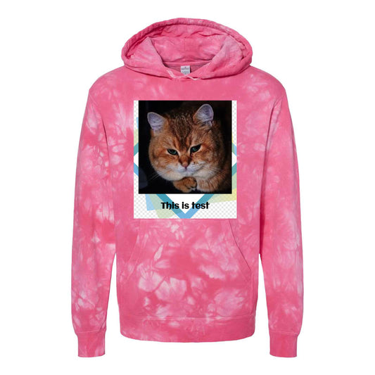 Midweight tie-dyed hooded sweatshirt in vibrant colors, made from soft cotton blend, ideal for casual wear and comfort.